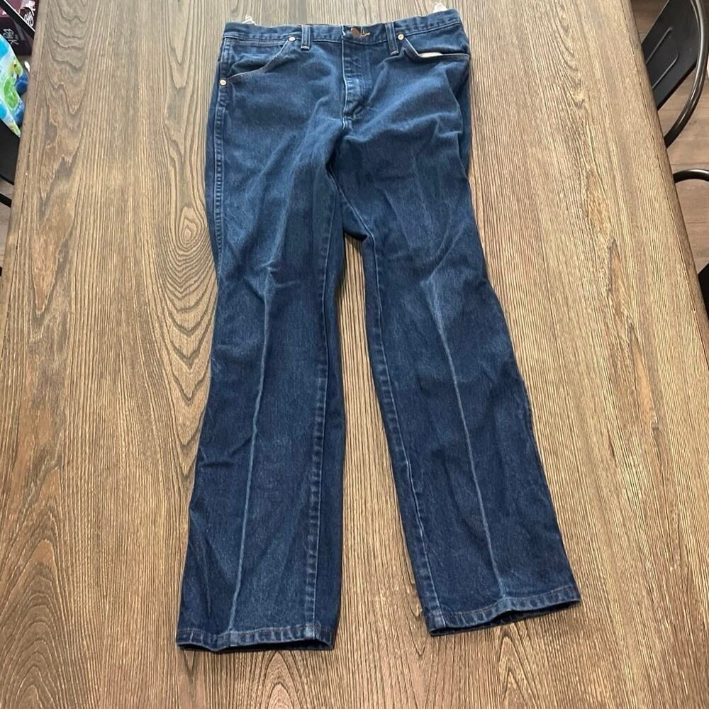Wrangler Mens Straight Jeans Mid Rise Denim Cotton Dark Wash Blue Size 32x30